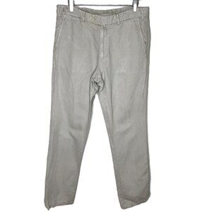 Borgo 28 Ognissanti Italian-Made Cotton-Linen Khaki Flat Front Pants, Size 35